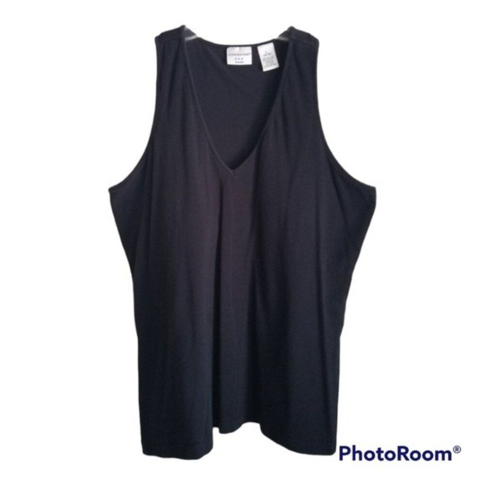 Black V-Neck Tank Top Size 14/16 built-in shelf bra
